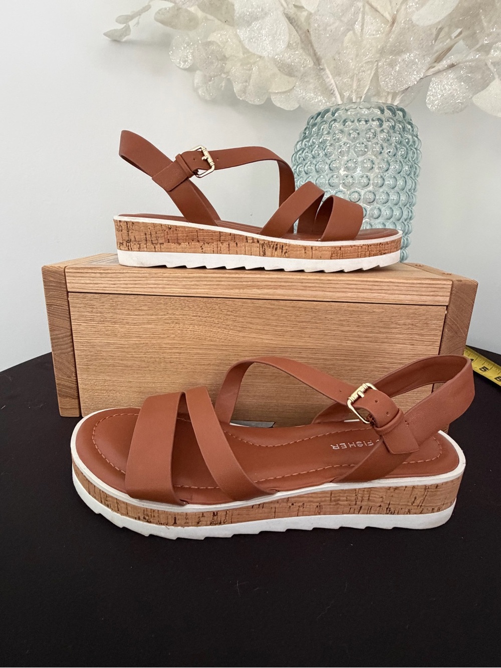 Marc Fisher Tan Platform Sandals with Cork Accent